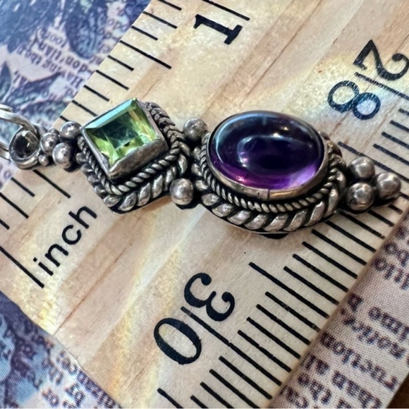 Vintage Peridot & Amethyst Pendant Double Braided halo Dotted Unique Design ! - Picture 3 of 16